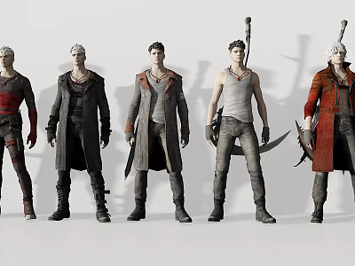 Game And Movie Characters In Different Outfits Coats Vests Holding Weapons 3d model
