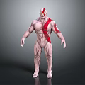 Muscular Mythical Warrior Character With Red Stripes And Strong Physique