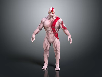 Muscular Mythical Warrior Character With Red Stripes And Strong Physique 3d model