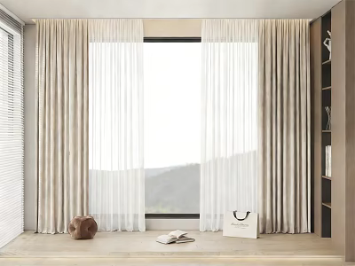 Light Colored Sheer Curtains And Drapes In Bright Room With Window And Natural Light 3d model