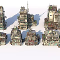 Cyberpunk Abandoned High Rise Buildings With Balconies Rusty Metal Structures and Climbing Plants