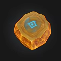 Wooden Stone Artifact In Orange With Intricate Carved Patterns And Blue Symbol