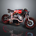 YAMAHA Custom Motorcycle With Red And Black Body Exposed Engine And Thick Tires
