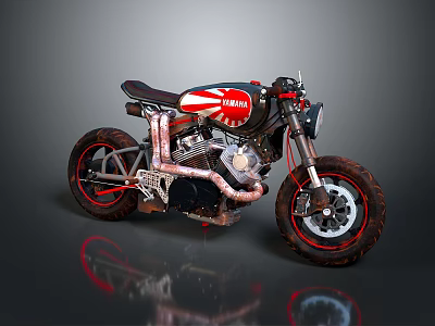 YAMAHA Custom Motorcycle With Red And Black Body Exposed Engine And Thick Tires 3d model YAMAHA Custom Motorcycle With Red And Black Body Exposed Engine And Thick Tires 3d model