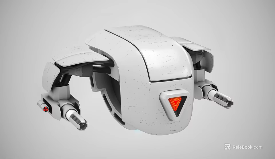 Smart Machine With White Exterior Mechanical Structure And Orange Triangle Symbol 3d model
