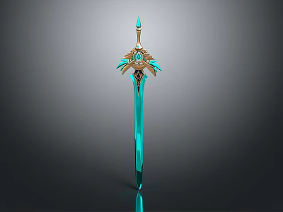 Ornate Blue And Golden Sword With Decorative Hilt Guard And Pointed Tip 3d model