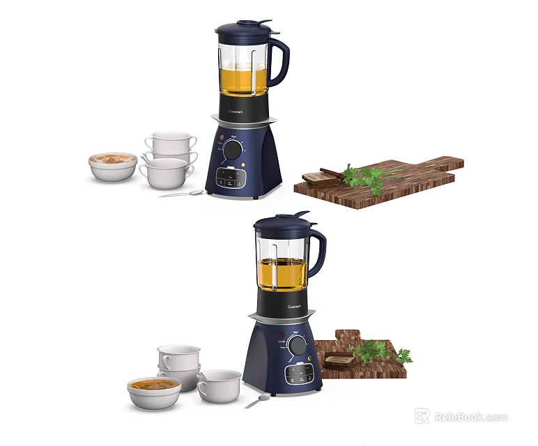 Practical Electric Blender For Daily Use With Cups Bowls Cutting Board And Fresh Herbs 3d model 
