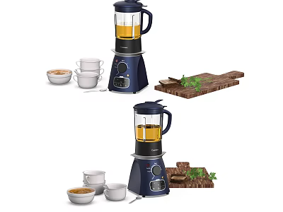 Practical Electric Blender For Daily Use With Cups Bowls Cutting Board And Fresh Herbs 3d model