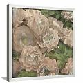 Elegant Botanical Painting With White Frame Light Pink Flowers Green Leaves On Wall