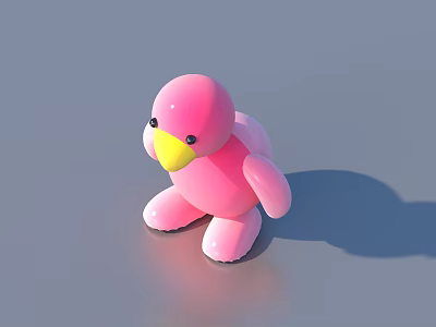 Cute Pink Plush Toy With Yellow Beak And Black Eyes For Children 3d model
