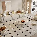 Modern Cream Style Sofa Coffee Table Combination Lazy Sofa Stool Hanging Picture Green Planting Side Table Washing Machine 3d model