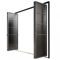 Modern Folding Doors With Glass Panels And Black Metal Frame For Interior Partition