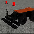 Industrial Equipment Featuring Orange Top Two Red Warning Lights Large Wheels And Black Mechanical Structure