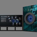Technology Culture Exhibition Display With Blue Earth Model And Information Graphics