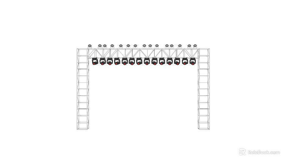 Durable Stage Lighting Truss System with Ladder Supports and Multiple Circular Lighting Fixtures 3d model