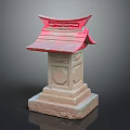 Traditional Japanese Stone Lantern With Red Roof And Carved Base Design