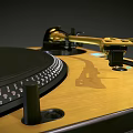 Modern Golden Vinyl Turntable Record Player With Black Platter And Tonearm