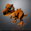 Cute Orange Cartoon Dinosaur Character Creature With Green Eyes White Spikes And Claws