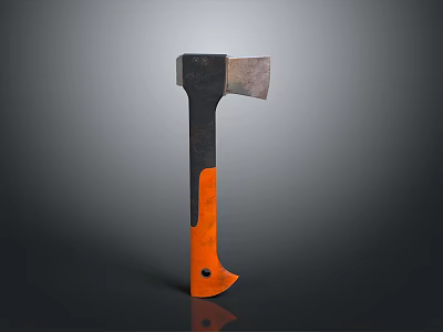Black Axe Head With Orange Handle As Professional Cutting Tool Equipment 3d model