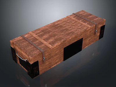 Wooden Crate Structure With Metal Straps Black Base And Surface Details 3d model