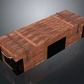 Wooden Crate Structure With Metal Straps Black Base And Surface Details
