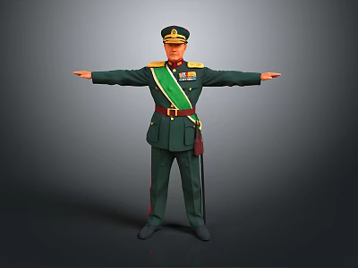 Military Officer in Green Uniform with Decorations Standing Arms Outstretched 3d model