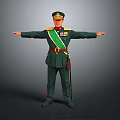 Military Officer in Green Uniform with Decorations Standing Arms Outstretched