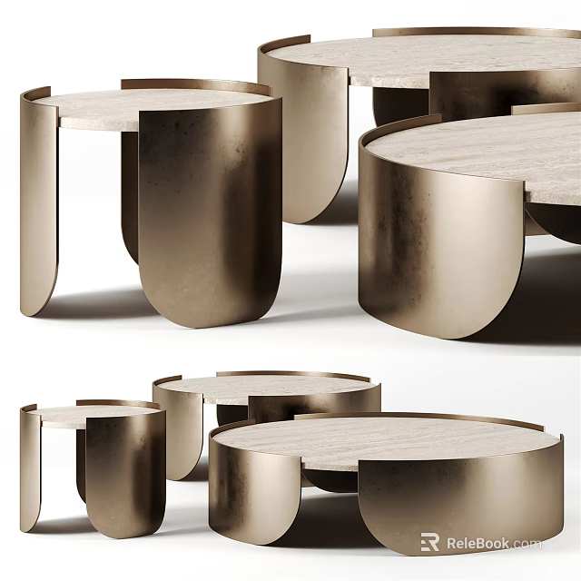 Minimalist Modern Coffee Tables With Metallic Frames And Wooden Tops In Various Sizes 3d model 