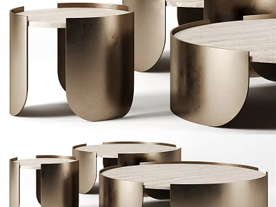 Minimalist Modern Coffee Tables With Metallic Frames And Wooden Tops In Various Sizes 3d model