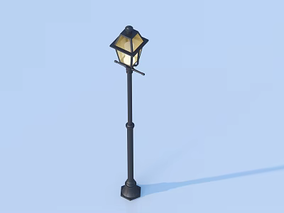 Classic Outdoor Garden Lamp With Black Pole And Square Illuminated Lampshade 3d model