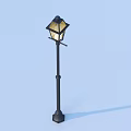 Classic Outdoor Garden Lamp With Black Pole And Square Illuminated Lampshade
