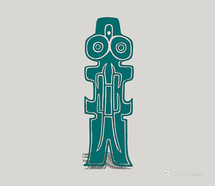 Green Abstract Humanoid Totem With Large Eyes And Geometric Body Design 3d model 