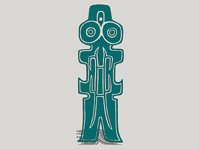 Green Abstract Humanoid Totem With Large Eyes And Geometric Body Design 3d model