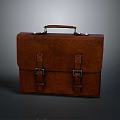 Classic Brown Genuine Leather Briefcase With Top Handle And Buckle Straps