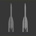 Three Different Colored Rocket Weapons Red White Silver On Gray Background With Reflections