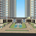 Modern High Rise Residential Complex With Central Courtyard And Water Feature 3d model