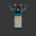 Mechanical Lab Rat Character With Blue Pink Exterior And Top Metal Protrusions Structural Design