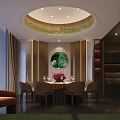 Elegant Private Box Interior With Round Ceiling Dining Table Chairs And Decorative Painting