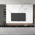 Modern TV Background Wall Interior With Marble Panel And Wooden Stripes Design 3d model