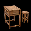 Simple Design Solid Wood Desk with Matching Stool for Home Study 3d model