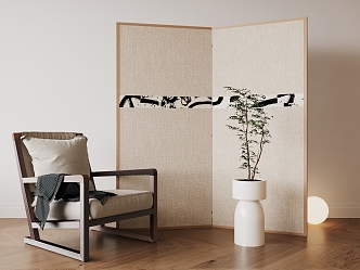 Silent screen linen cloth solid wood partition 3d model