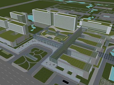 Modern Campus Architecture With Multiple Buildings Green Roofs Pathways And Water Features 3d model
