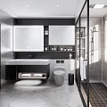 Modern Bathroom Interior Design With Vanity Mirror Toilet And Glass Shower Enclosure