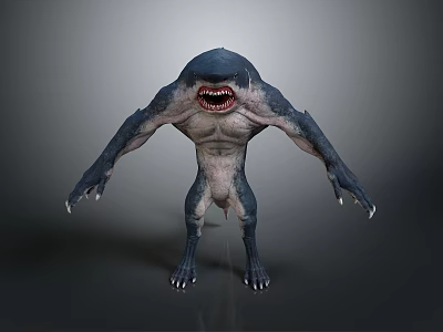 Ferocious Game Movie Character With Shark Like Head Sharp Teeth Muscular Body And Sharp Claws 3d model