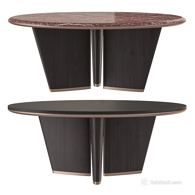 Modern Dark Wood Dining Table Featuring Round Tabletop And Unique Leg Design 3d model