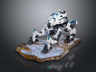 Smart Machine With White And Blue Mechanical Structure On Snowy Rocky Base 3d model