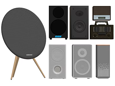 Various Modern and Retro Home Audio Speakers with Different Styles and Designs 3d model
