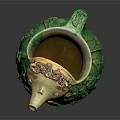 Green Ceramic Pitcher with Decorative Head Mane Relief Carvings Spout and Handle