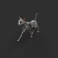 Realistic Spotted Gray And White Cat Walking On Dark Background 3d model