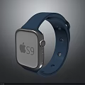 Blue Strap Smartwatch With Silver Bezel And Square Dial On Dark Background 3d model